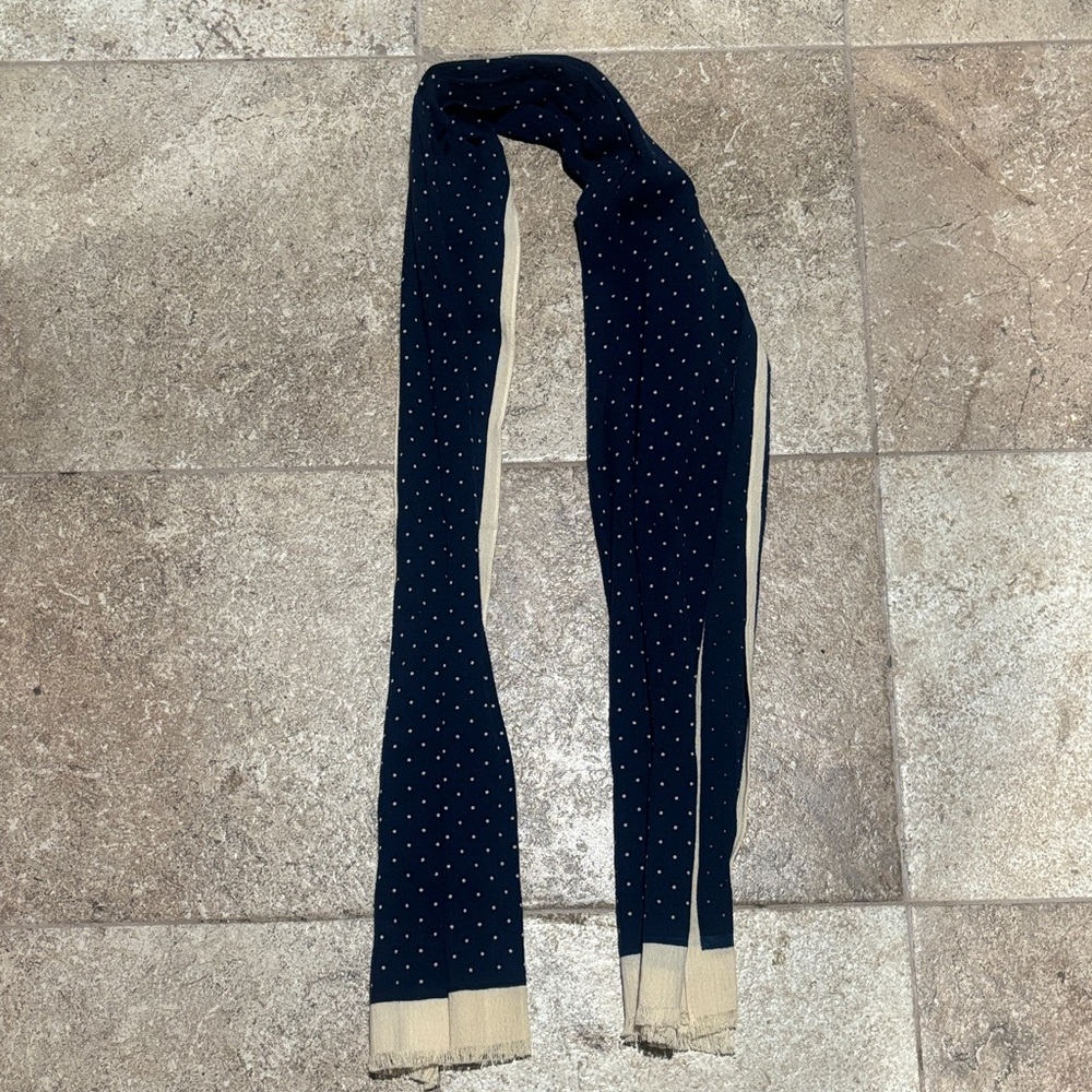 J. Crew Navy and Cream Polka Dot Scarf
